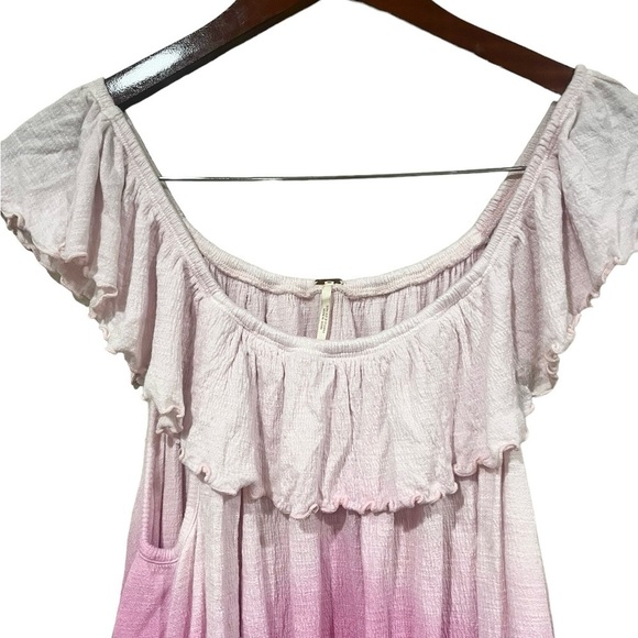 Free People Cora Lee Ombre Tie Dye Top Ruffle Trim Fuschia Pink SIze Medium Boho - Picture 6 of 10